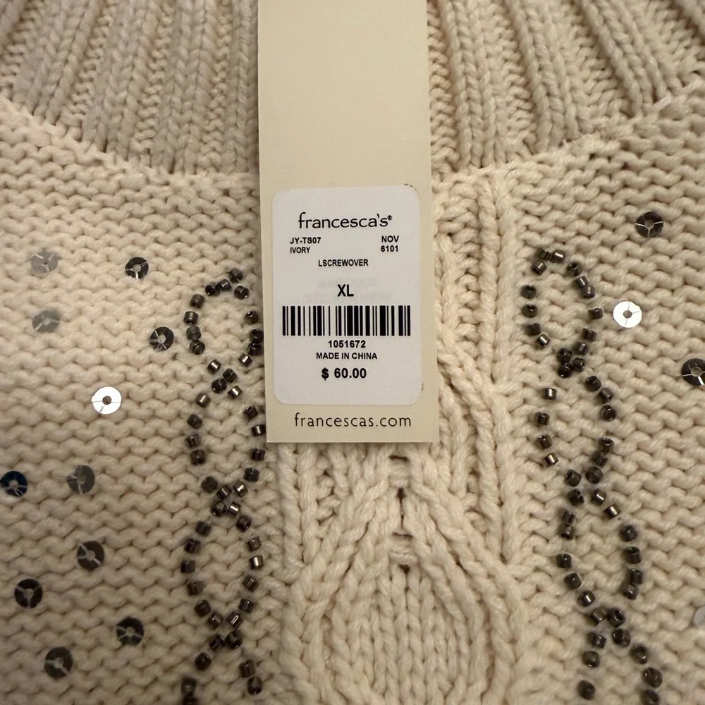 Francesca's Cream Sweater with Sequin Accents - Picture 3 of 7